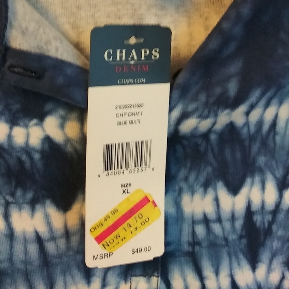 Chaps Women's Short Sleeve Navy Tie-Dye Tee - Picture 2 of 2
